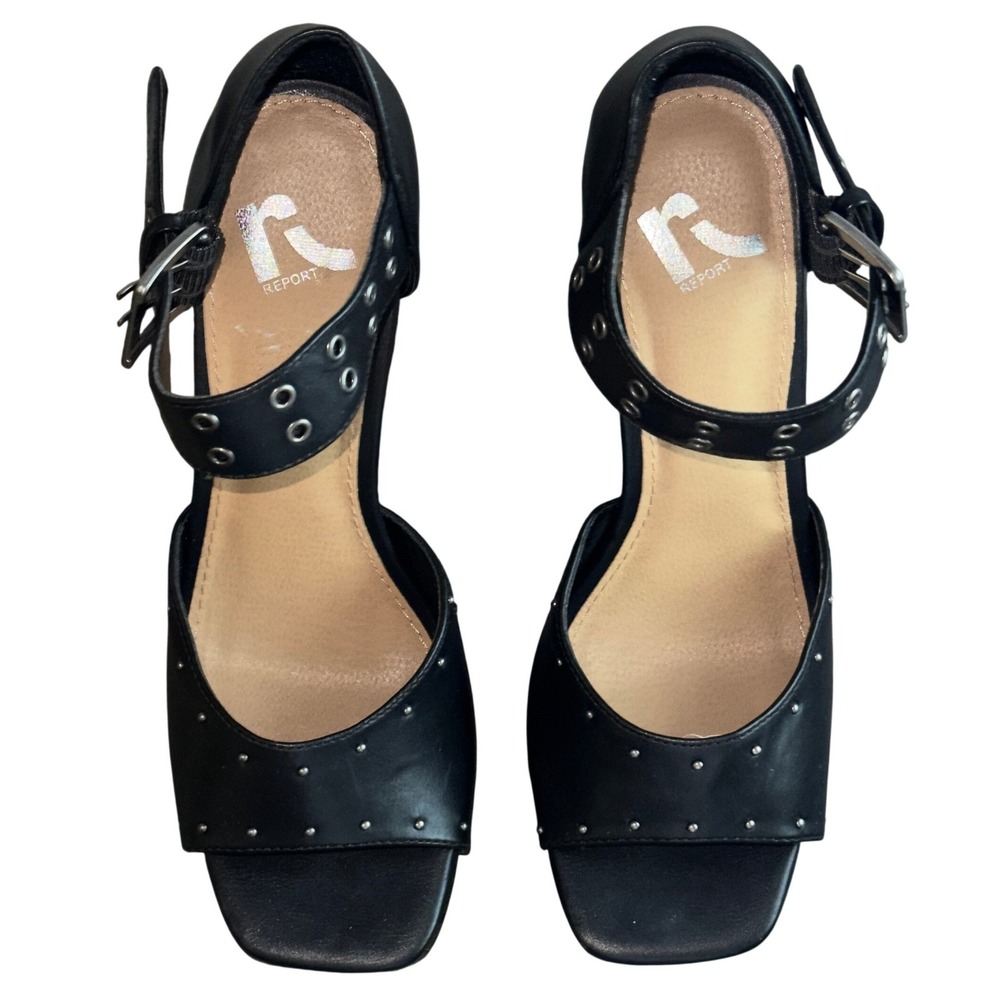 Report Petunia Black Studded Platform Block Heel Sandals Size 9.5 Edgy Goth - Picture 3 of 12